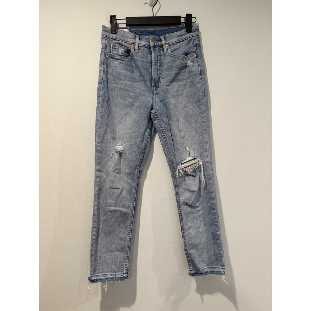 Gap Jeans Womens 2 Petite Cigarette High Rise Raw Hem Distressed Travel Concert